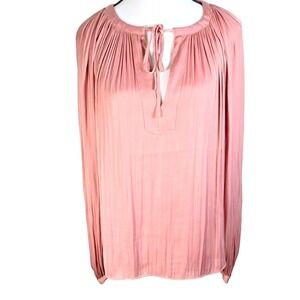 Philosophy Republic Clothing Women's M Salmon Pink Plissé Keyhole Tie Blouse